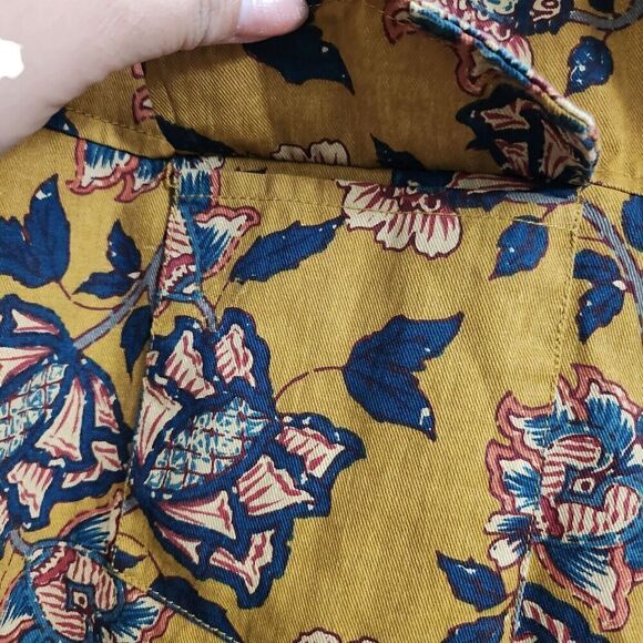 ZARA Shacket XS Mustard Gold Floral Embroidered Snap Button‎ Shirt Jacket Top - Picture 4 of 12